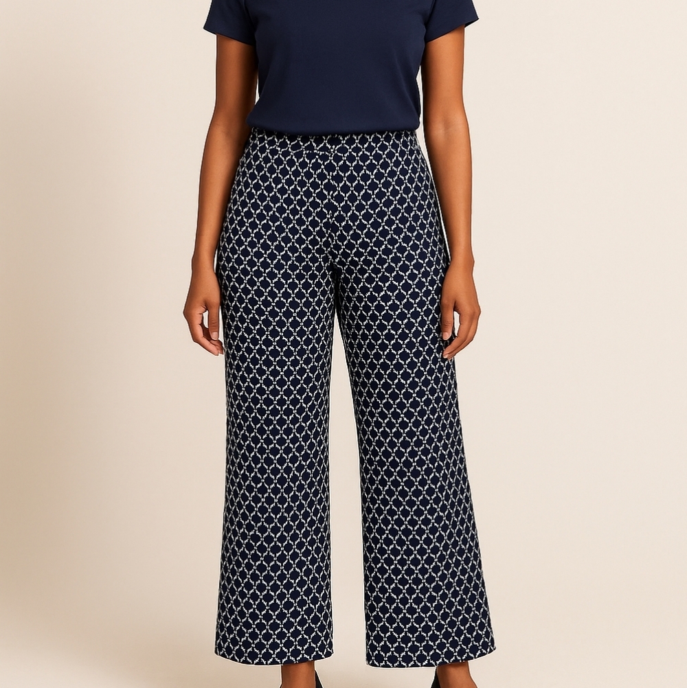 Susan Graver Navy Geometric Pull-On Stretch Ankle Pants XS‎ Women’s Classic